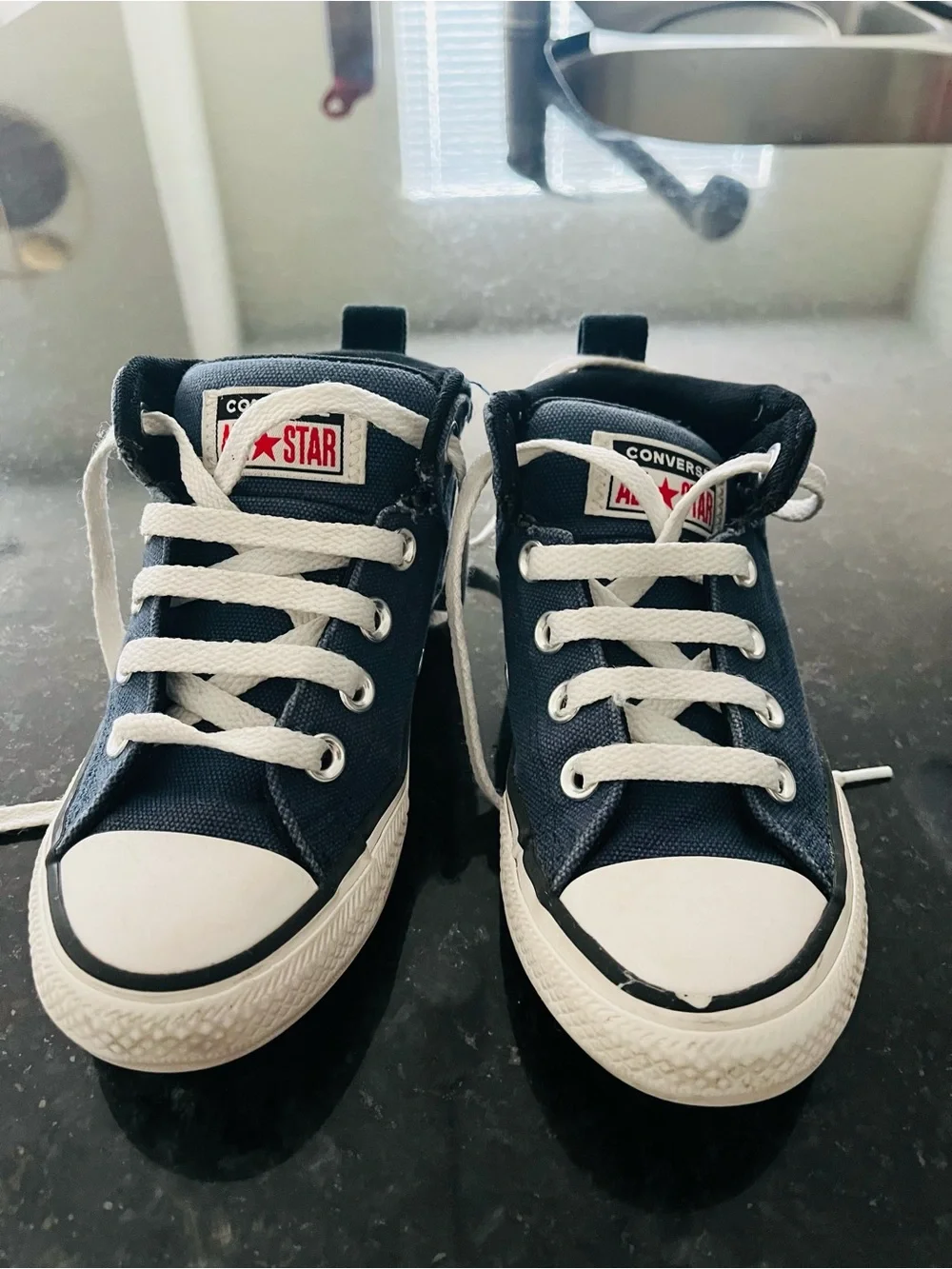Converse Kids Navy Canvas Low-Top Sneakers with White Laces